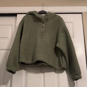 Sage Green Sherpa Hooded Pullover